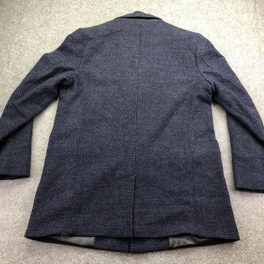 Johnston & Murphy Coat Mens Large Blue Wool Check Tweed Quilted Lined Overcoat